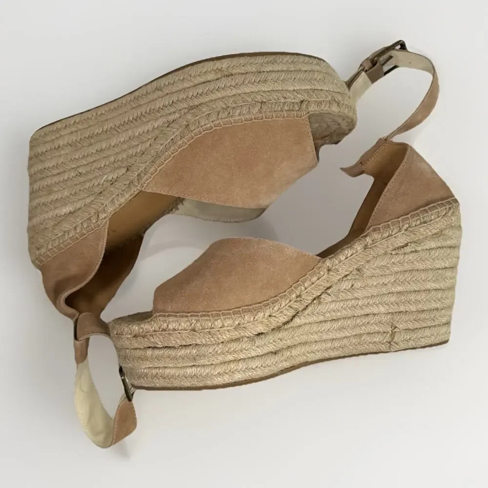 Soludos NWOB Desert Tan Suede Positano Platform Wedge Bohemian Espadrilles Sz 10